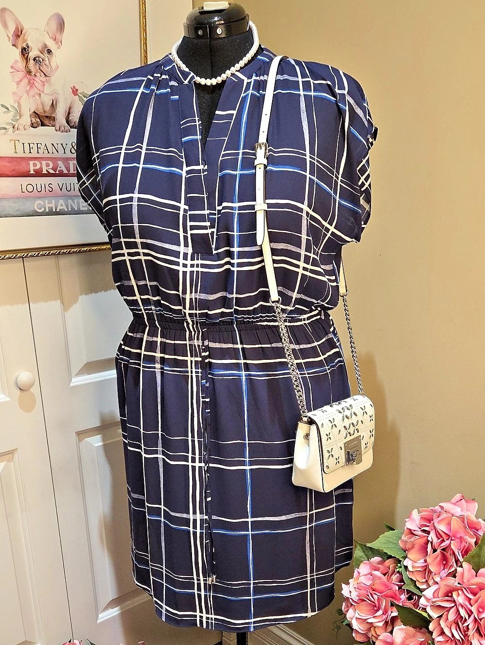 Nwot XL Apt 9 Women's Plaid Mini Dress in Blue & White